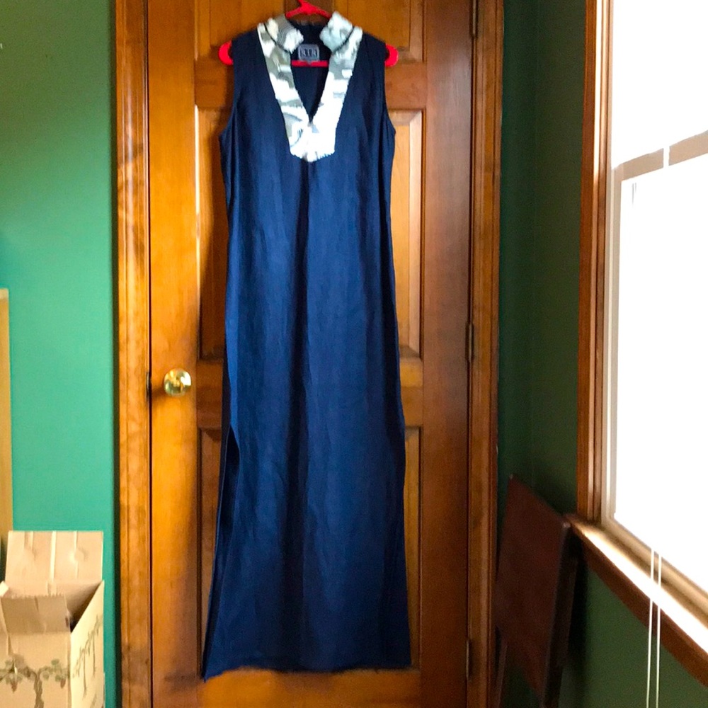 Sail to Sable Linen Sleeveless Long Dress Blue Med